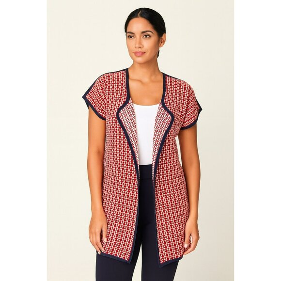 Pendleton Womens Open Front Red & White Cardigan Jacket M Cotton - Picture 1 of 7